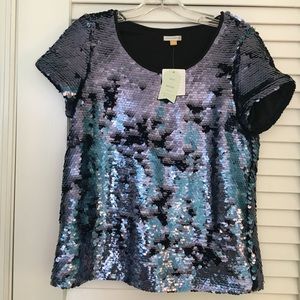 NEW! Anthropologie Navy Sequin Top
